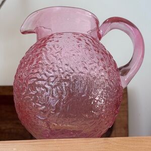 Vintage Pink Crinkle Glass Jug Pitcher